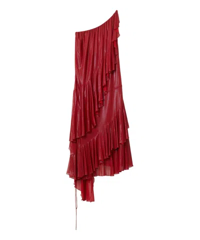 Burberry One-shoulder Ruffled Dress In Red
