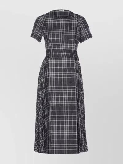 Burberry Midi Dress With Buckle And Pleats In Gray