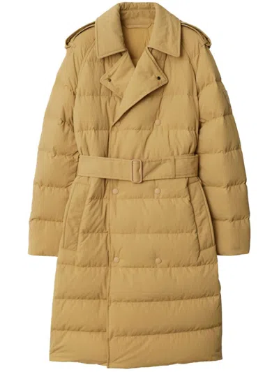 Burberry Midi Puffer Coat In Flax/sand