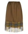 Burberry Checked Midi Fringed Skirt In Brown