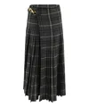 Burberry Check Wool Blend Pleated Long Skirt In Green