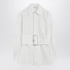 Burberry Belted Pinstriped Cotton-poplin Shirt In White