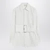 Burberry Belted Pinstriped Cotton-poplin Shirt In White
