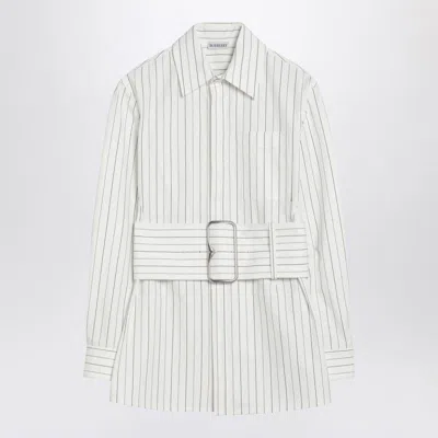 Burberry Belted Pinstriped Cotton-poplin Shirt In White