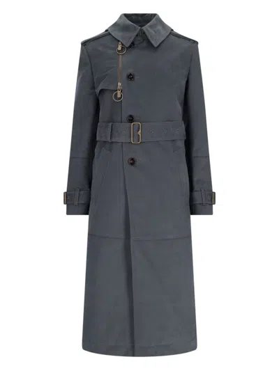 Burberry Midi Trench Coat With Strap In Grey