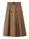 Burberry Midi A-line Skirt With Belt And Buttons In Brown