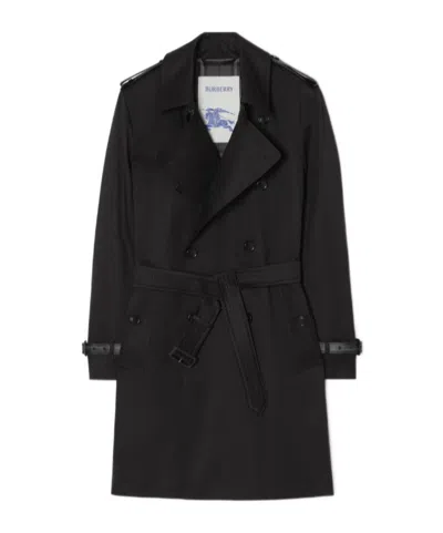 Burberry Mid-length Gabardine Kensington Trench Coat In Black