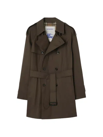 Burberry Mid-length Gabardine Leadenham Trench Coat In Brown