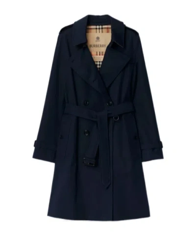 Burberry Mid-length Kensington Heritage Trench Coat In Blue