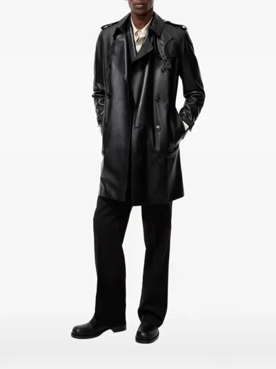 Burberry Mid-length Leather Kensington Trench Coat In Black