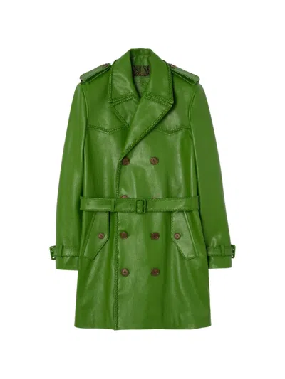 Burberry Mittellanger Leverton Leder-trenchcoat In Green