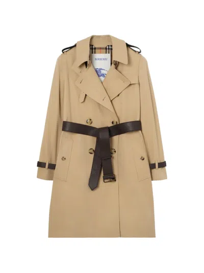 Burberry Mittellanger Kensington Trenchcoat Mit Lederbesatz In Brown