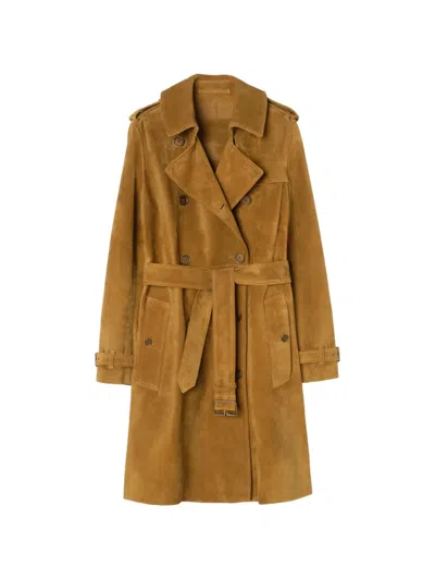 Burberry Mid-length Suede Kensington Trench Coat In Brown