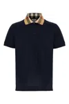 Burberry Cody Polo Shirt With Check Collar In Blue