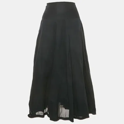 Pre-owned Burberry Midnight Blue Cotton Tiered Midi Skirt M