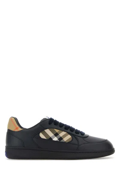 Burberry Midnight Blue Leather Terrace Sneakers In Black