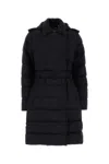 Burberry Double-breasted Kent Long Puffer Coat With Belt In Black
