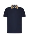 Burberry Men Check Collar Cotton Polo Shirt In Smoked Navy