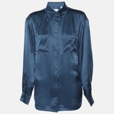 Pre-owned Burberry Midnight Blue Satin Logo Long Sleeve Shirt S