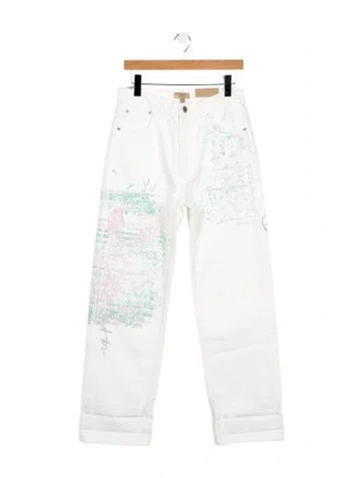 Pre-owned Burberry Mid-rise Wide Leg Jeans In White