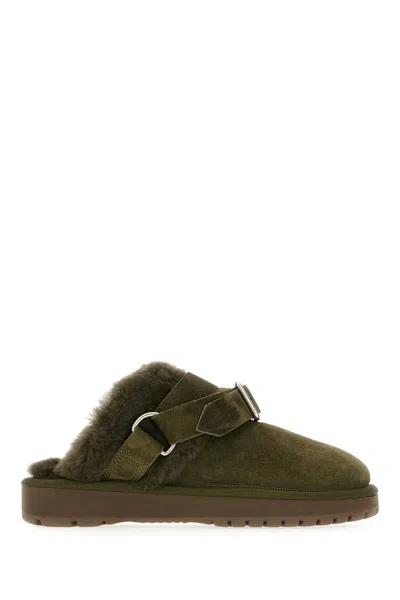 BURBERRY MILITARY GREEN SUEDE SLIPPERS