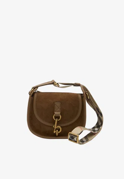 Burberry Mini B Clip Suede Crossbody Bags In Brown