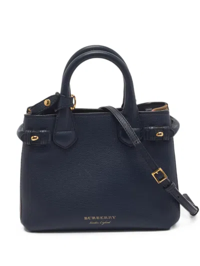 Pre-owned Burberry Mini Banner Tote Bag In Blue