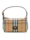Burberry Women Coated Canvas Handbag With Check Pattern In Nude