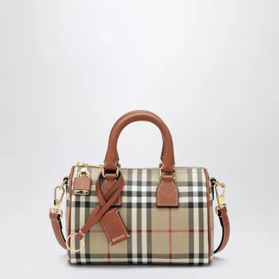Burberry Mini Bowling Bag With Check Pattern In Neutral