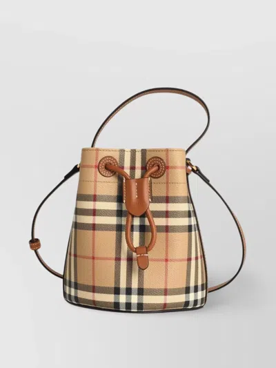 Burberry Mini Bucket Bag Check Pattern Cotton Blend
