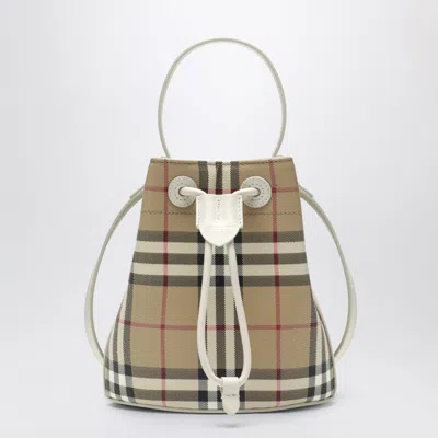 Burberry Mini Bucket Bag With Check Pattern In Neutral