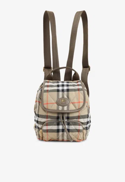 Burberry Mini Canvas Check Quilted Backpack In Beige