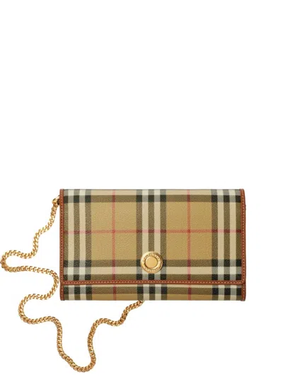 Burberry Check Chain Strap Wallet In Beige