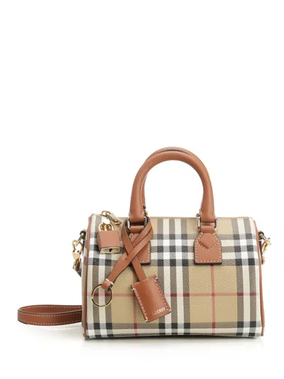Burberry Mini Check Bowling Bag Handbags Multicolor In Vntg Chk/briar Brown