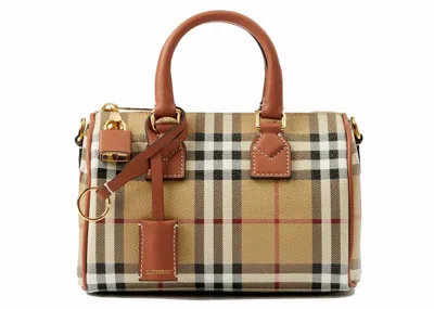 Pre-owned Burberry Mini Check Bowling Bag In Vntg Chk/briar Brown