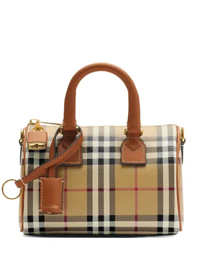 Burberry Mini Check Bowling Bags In Brown