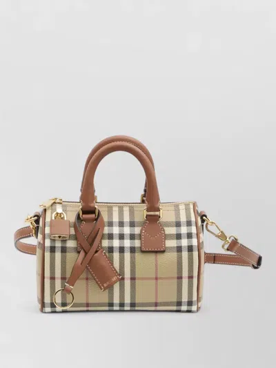 Burberry Mini Check Bowling Tote Bag In Brown
