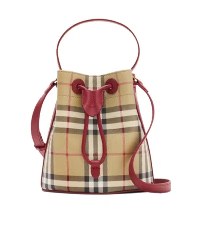 Burberry Mini Check Bucket Bag In Brown