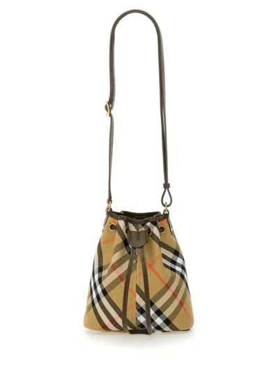 Burberry Mini "check" Bucket Bag In Neutrals