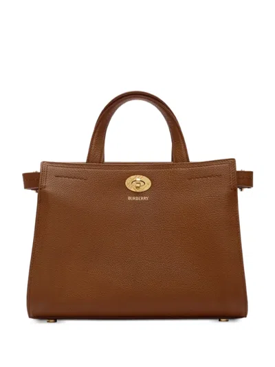 Burberry Small Check Tote Shoulder Bag Leather In Brown