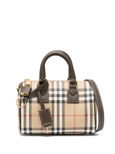 Burberry Mini Check Cross Body Bag In Brown