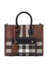 Burberry Freya E-canvas Check Tote Bag In Brown