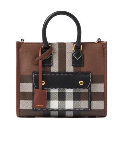 BURBERRY BURBERRY TARTAN CHECKED FREYA TOTE BAG