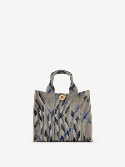 Burberry Mini Check Knitted Tote In Lichen