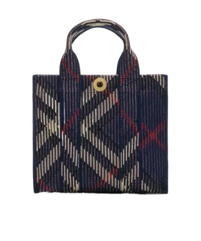 Burberry Mini Check Knitted Tote Bag In Black