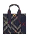 Burberry Mini Check Knitted Tote Bag In Blue