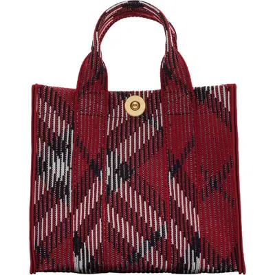 Burberry Mini Check Knitted Tote In Scarlet
