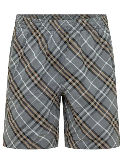 Burberry Mini Check L Shorts In Gray