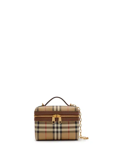 Burberry Beige Check Vanity Mini Crossbody Bag In Purple