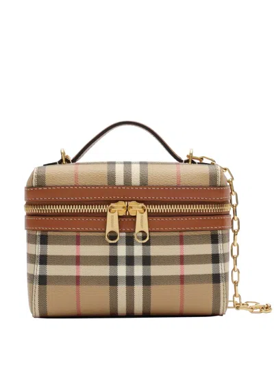 Burberry Mini Check Vanity Bag In Brown